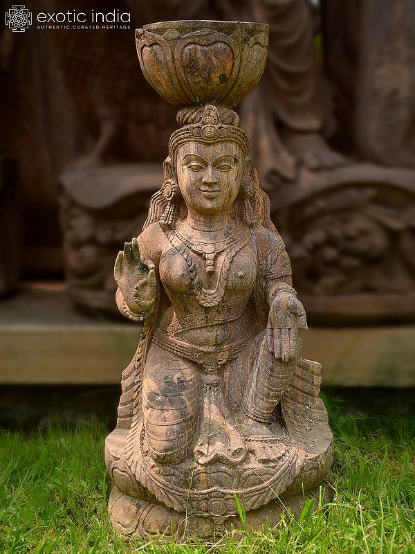 30" Goddess Tulsi | Sandstone Statue | Exquisite Handmade Indian Art