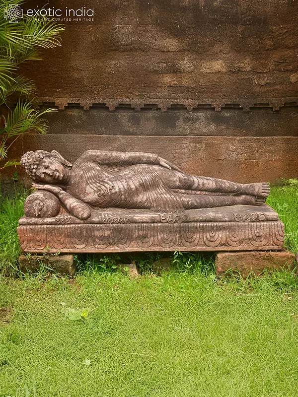 48" Reclining Lord Buddha | Sandstone Statue | Exquisite Handmade Indian Art