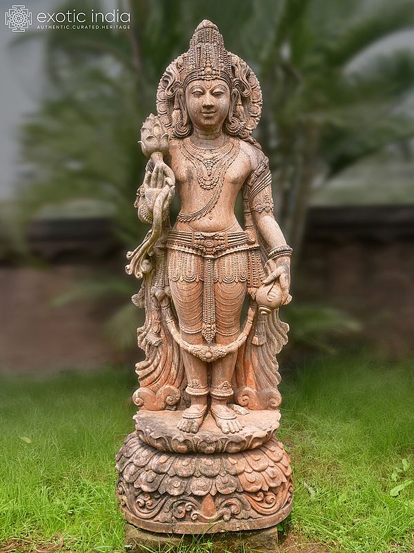 74" Standing Lord Vishnu | Sandstone Statue | Exquisite Handmade Indian Art