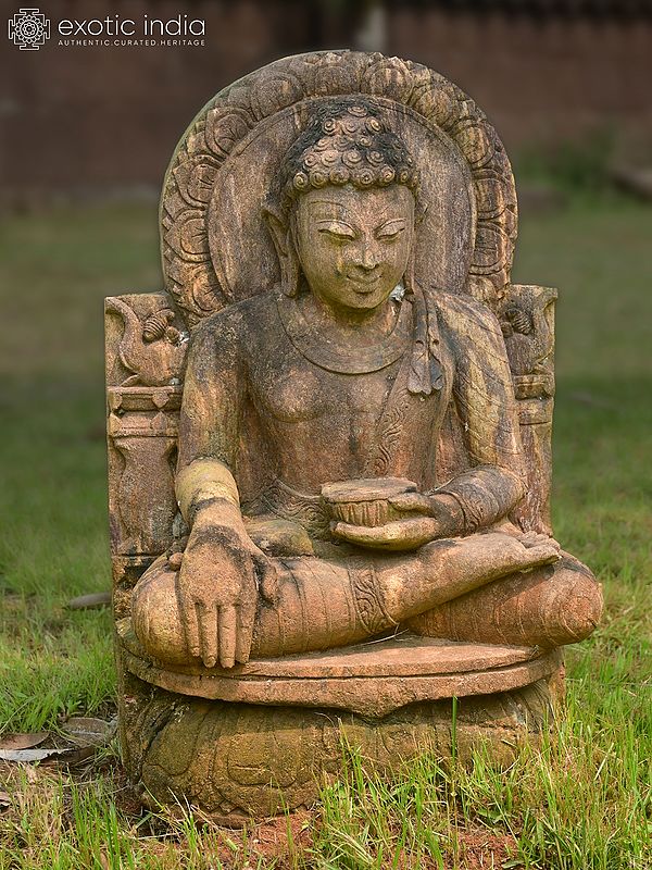 24" Sitting Lord Buddha | Sandstone Statue | Exquisite Handmade Indian Art