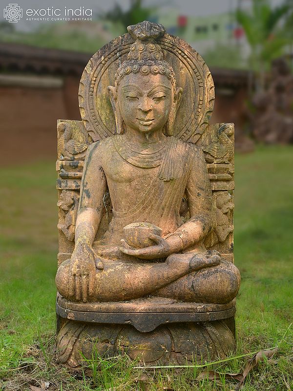 29" Sitting Chakravarti Lord Buddha | Sandstone Statue | Exquisite Handmade Indian Art