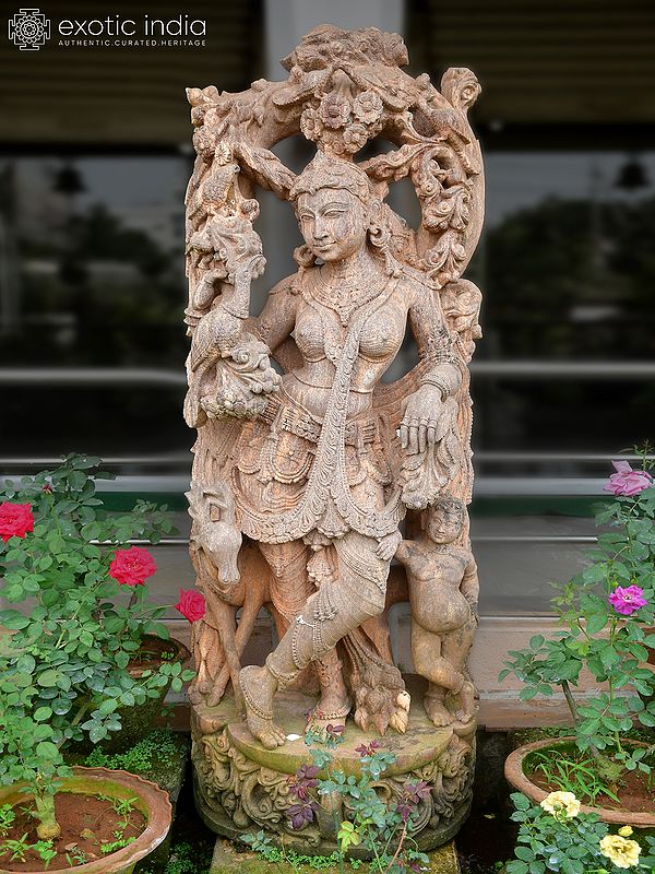 74" Apsara - The Beauty of Heaven | Sandstone Statue | Exquisite Handmade Indian Art