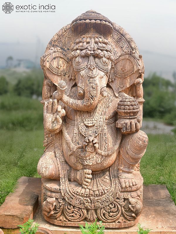 75" Chaturbhuj Lord Ganesha | Sandstone Statue | Exquisite Handmade Indian Art