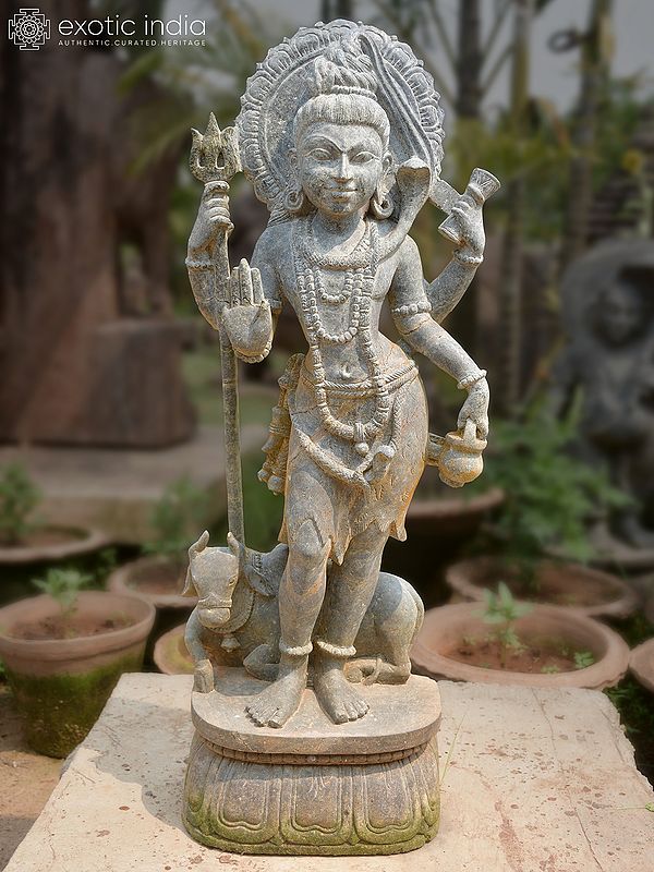 30" Blessing Lord Shiva | Sandstone Statue | Exquisite Handmade Indian Art