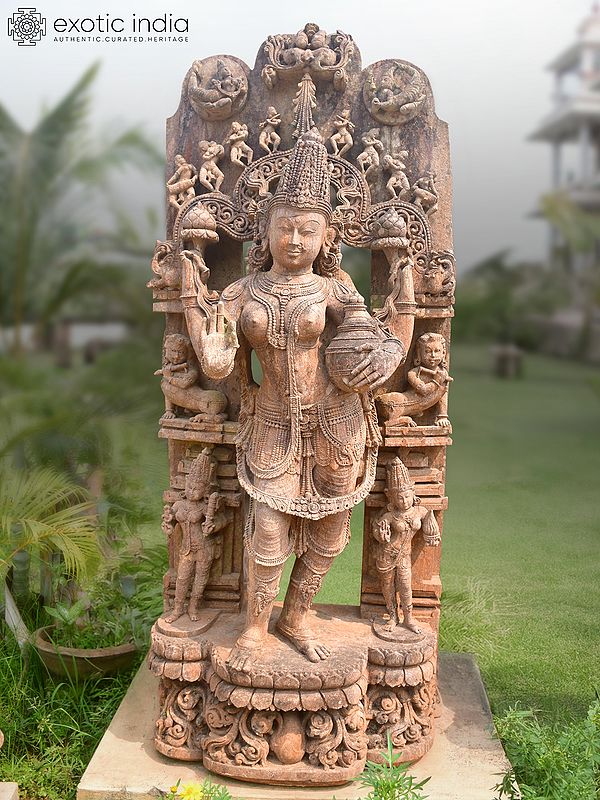 72" Goddess Lakshmi | Sandstone Statue | Exquisite Handmade Indian Art