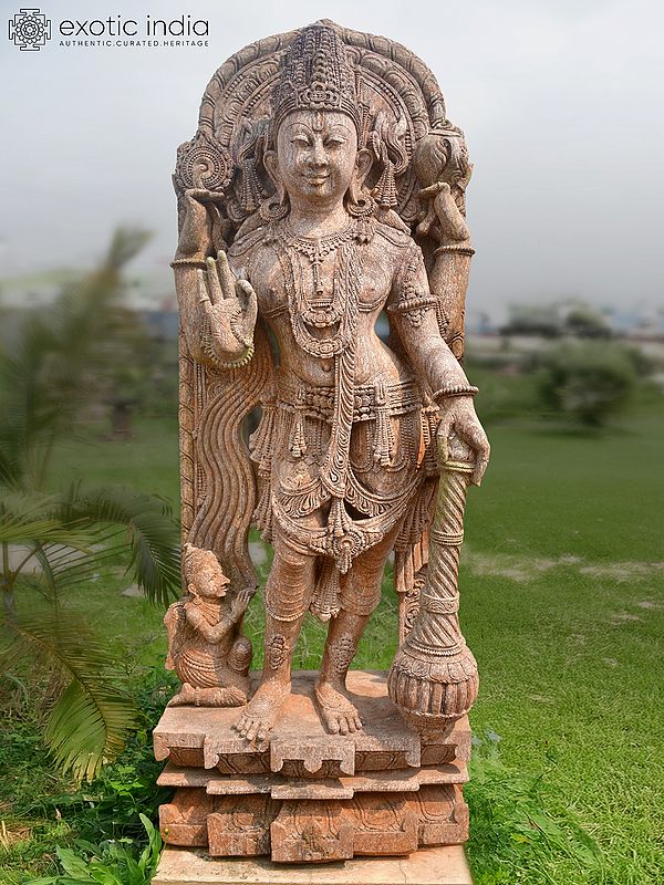 73" Blessing Lord Vishnu | Sandstone Statue | Exquisite Handmade Indian Art