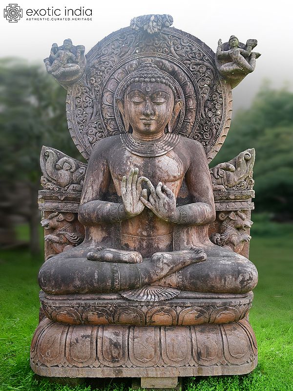 100" Lord Buddha in Dharmachakra Mudra | Orissa Stone Statue Exquisite Handmade Indian Art | Shipped by Sea Overseas