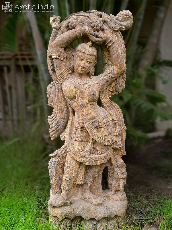 47" Captivating Lady | Sandstone Statue | Exquisite Handmade Indian Art