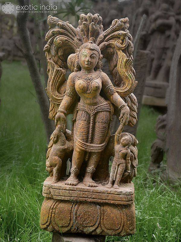 24" Standing Beauty Lady | Sandstone Statue | Exquisite Handmade Indian Art
