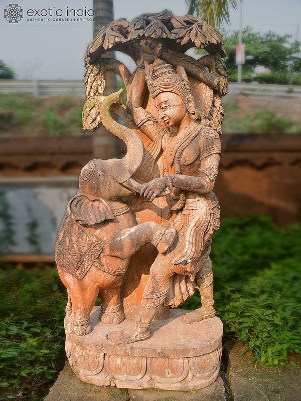 70" God with Elephant | Sandstone Statue | Exquisite Handmade Indian Art
