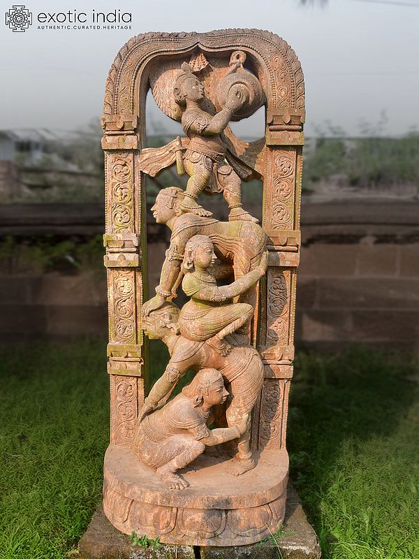 72" Lord Kanhaiya Stealing Butter with his Friends | Sandstone Statue | Exquisite Handmade Indian Art