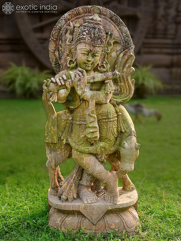 37" Little Lord Krishna | Sandstone Statue | Exquisite Handmade Indian Art