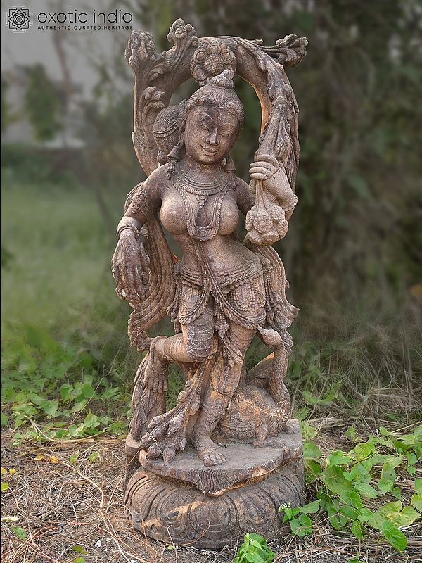 48" A Beautiful Lady in the Dancing Posture | Sandstone Statue | Exquisite Handmade Indian Art