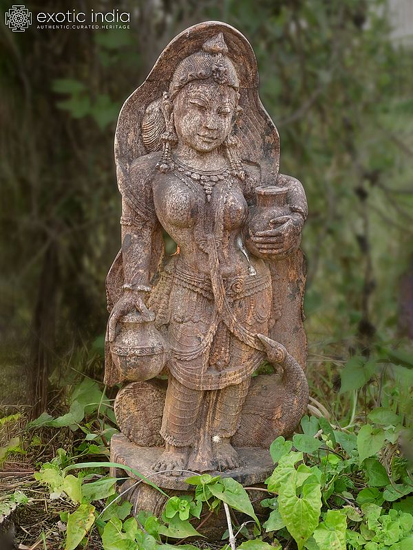 36" A Beautiful Lady with the Pot | Sandstone Statue | Exquisite Handmade Indian Art