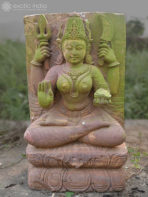 24" Goddess Mariamman | Sandstone Statue | Exquisite Handmade Indian Art