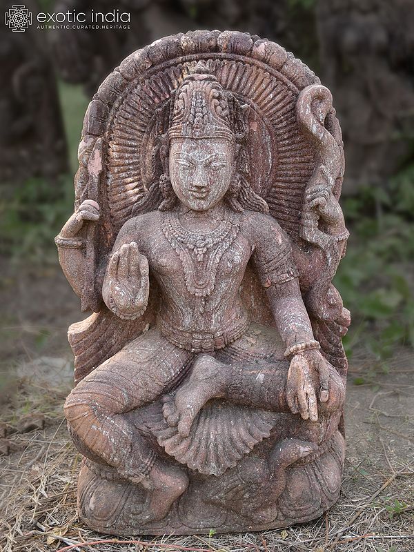 26" Surya - The Hindu Solar Deity | Sandstone Statue | Exquisite Handmade Indian Art