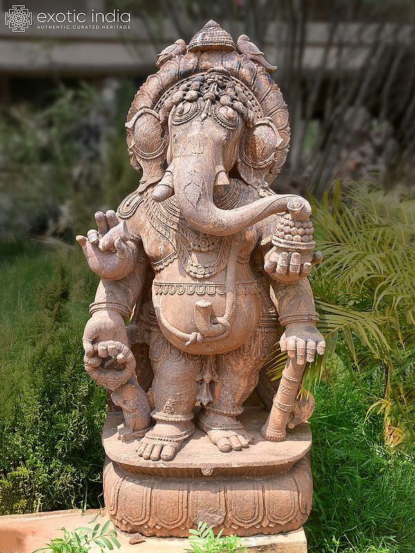 55" Lord Ganesha - Lambodar | Sandstone Statue | Exquisite Handmade Indian Art