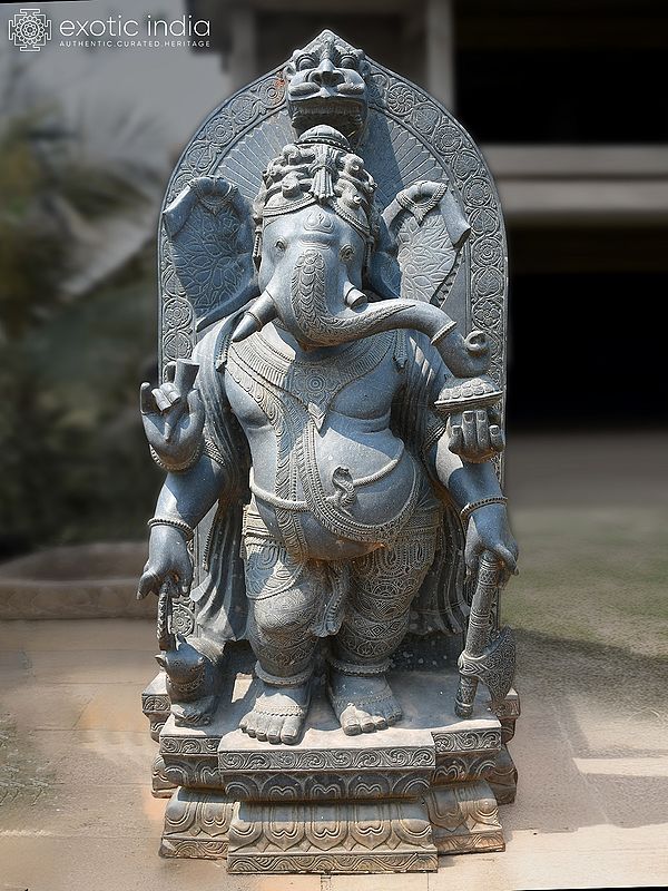 76" Standing Lord Ganesha | Orissa Stone Statue | Exquisite Handmade Indian Art