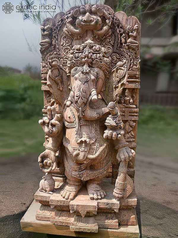 74" Four Armed Lord Ganesha | Sandstone Statue | Exquisite Handmade Indian Art