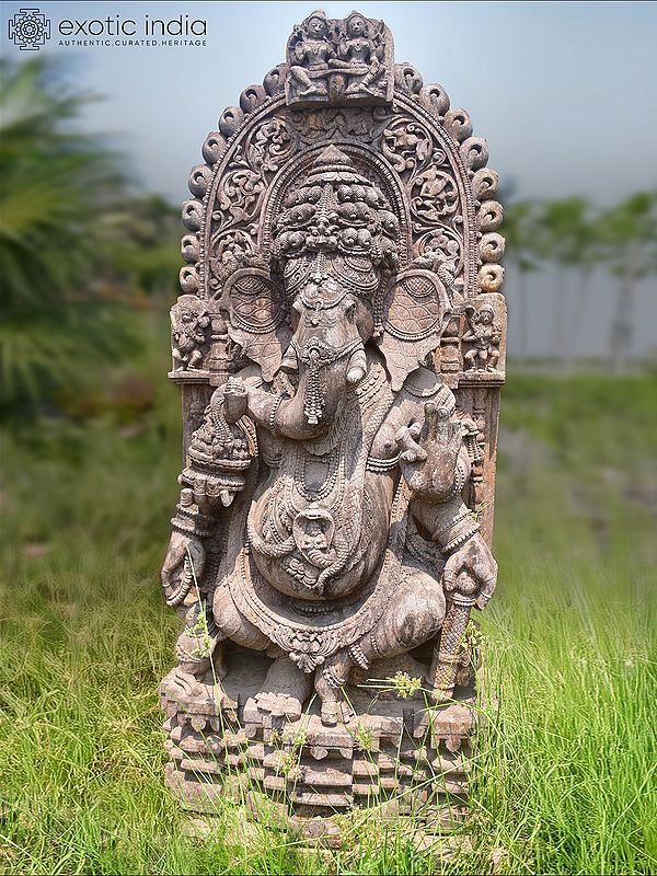 72" Lord Ganesha - Chaturbhuj | Sandstone Statue | Exquisite Handmade Indian Art