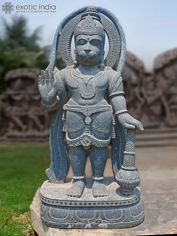 43" Blessing Lord Hanuman | Orissa Stone Statue | Exquisite Handmade Indian Art