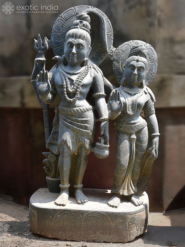 36" Blessing Shiv Parvati | Orissa Stone Statue | Exquisite Handmade Indian Art