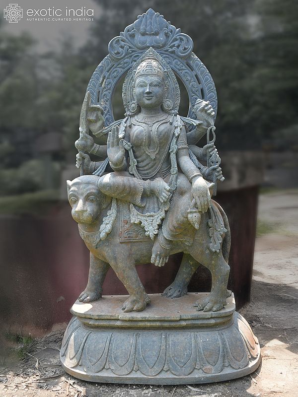 42" Goddess Durga | Orissa Stone Statue | Exquisite Handmade Indian Art