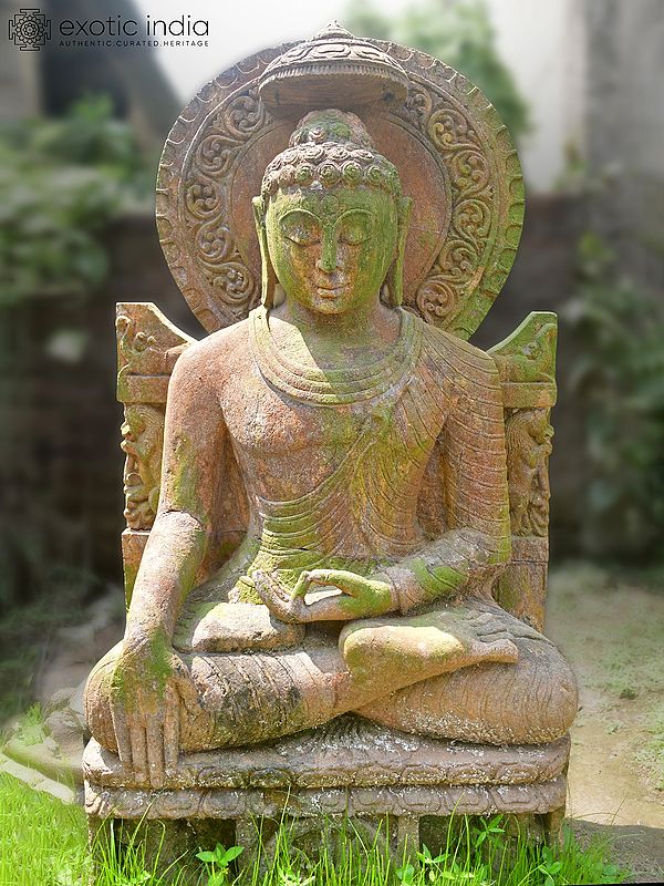42" Lord Buddha in Bhumisparsha Posture | Sandstone Statue | Exquisite Handmade Indian Art