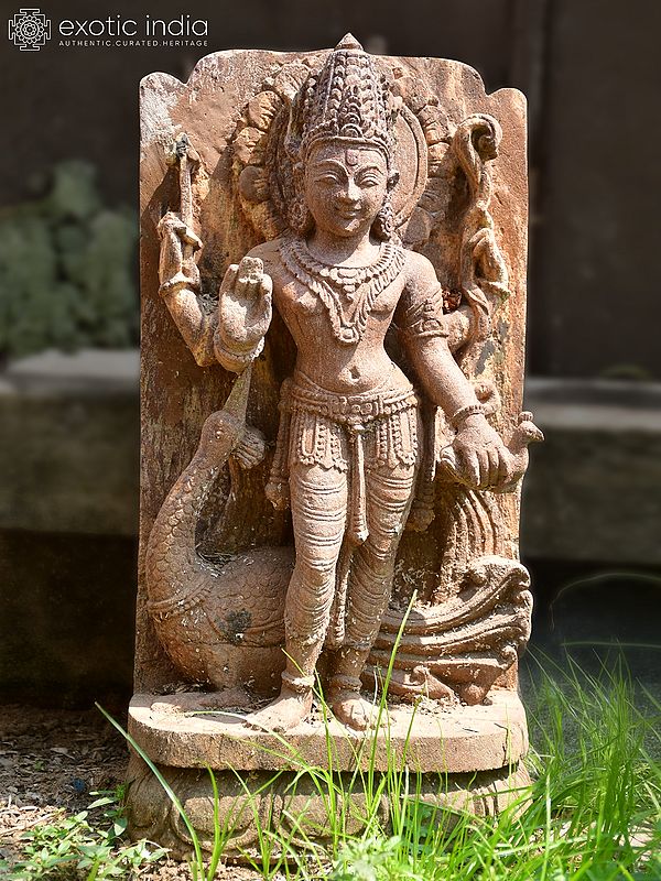 21" Lord Kartikeya | Sandstone Statue | Exquisite Handmade Indian Art