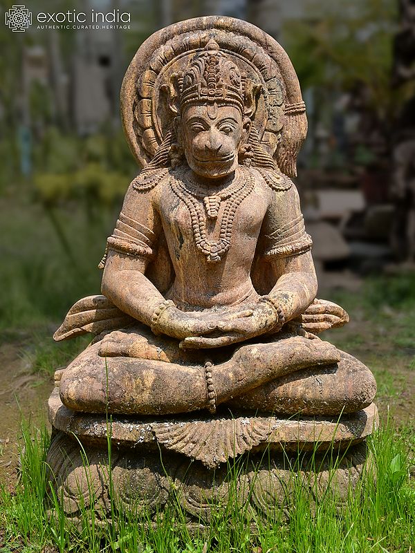 25" Lord Hanuman - Dhyana Mudra | Sandstone Statue | Exquisite Handmade Indian Art
