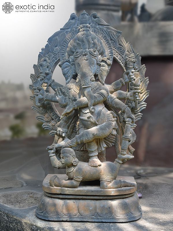 24" Standing Lord Ganesha on Asura | Orissa Stone Statue | Exquisite Handmade Indian Art