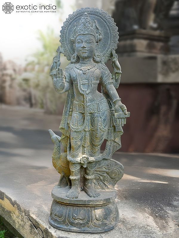 30" Standing Lord Vishnu | Orissa Stone Statue | Exquisite Handmade Indian Art