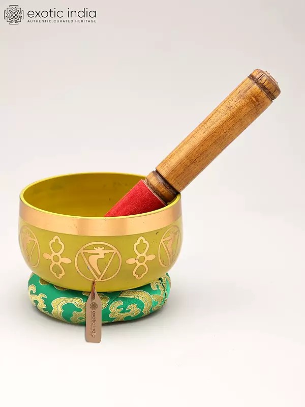 4" Spiritual Meditation Yellow Singing Bowl with Solar Plexus/Manipura Chakra Design