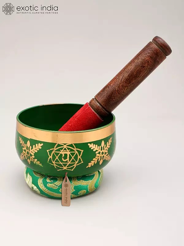 4" Green Heart/Anahata Chakra Tibetan Singing Bowl Set for Meditation, Yoga and Chakra Balancing