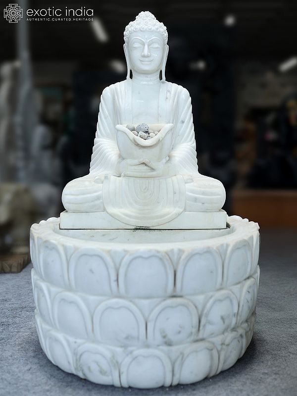 36" Gautam Buddha Water Fountain | Marble Sculpture | Exquisite Indian Art