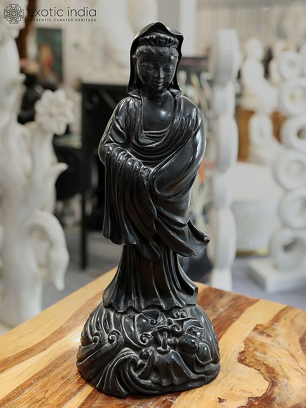 22" Black Lord Buddha | Stone Statue | Exquisite Indian Art