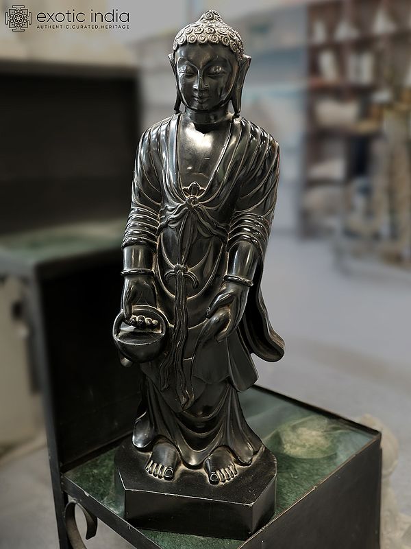 30" Lord Buddha | Black Stone Statue | Exquisite Indian Art
