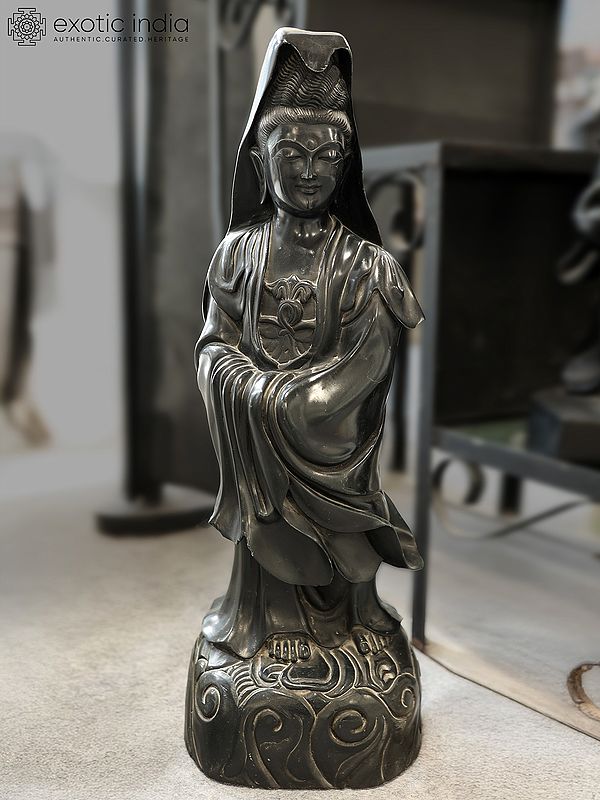 32" Great Buddha | Black Stone Statue | Exquisite Indian Art