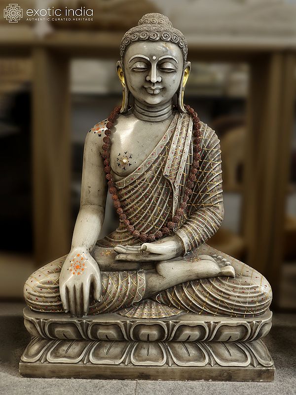36" Lord Buddha - Bhumisparsha Posture | Marble Statue | Exquisite Indian Art