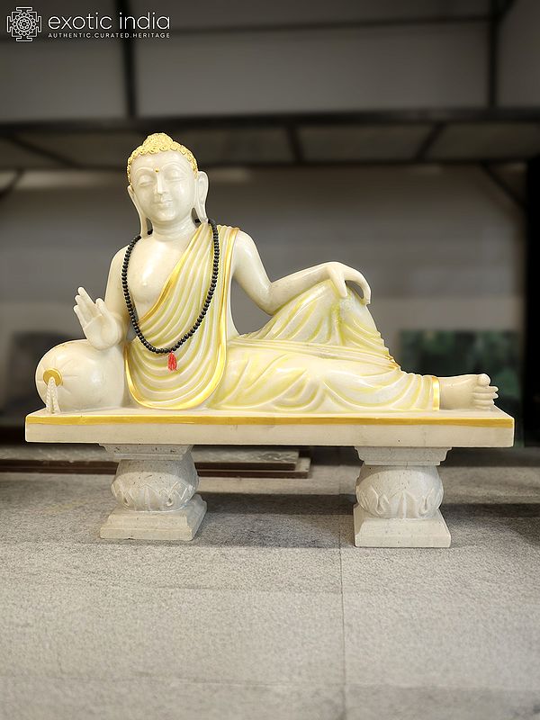 30" Reclining Lord Buddha | Marble Statue | Exquisite Indian Art