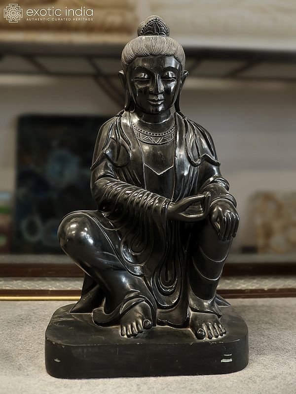 33" Bodhisattva - Lord Buddha | Black Marble Statue | Exquisite Indian Art