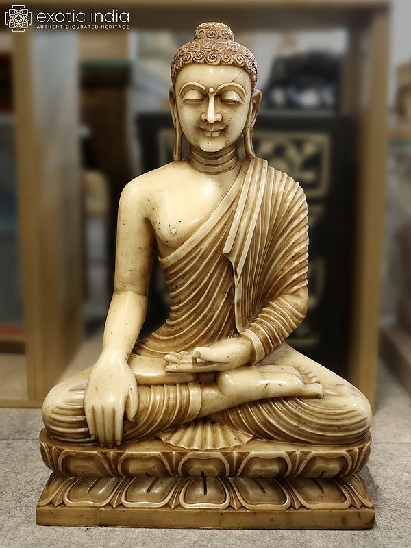 30" Lord Buddha - Bhumisparsha Mudra | Marble Statue | Exquisite Indian Art