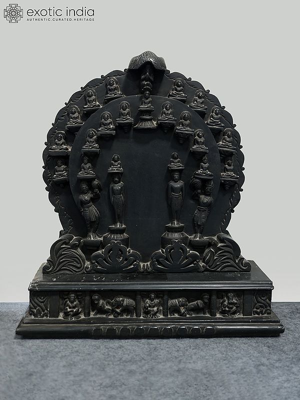 27"Jain Parigraha Statue | Home Decor | Black Marble | Exquisite Indian Art