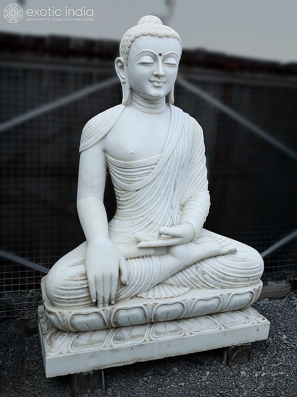 54" Bhumisparsha Mudra - Lord Buddha | Marble Statue | Exquisite Indian Art