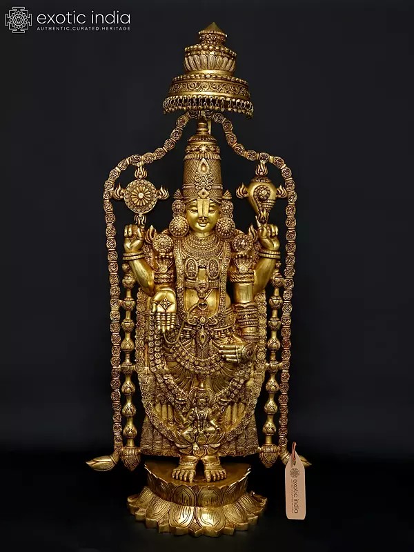 57" Large Size Lord Tirupati Balaji (Venkateshvara) Standing on Lotus | Brass Statue