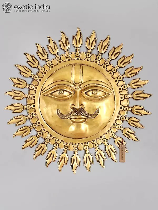 34" Large Surya Dev Brass Statue | Wall Hanging