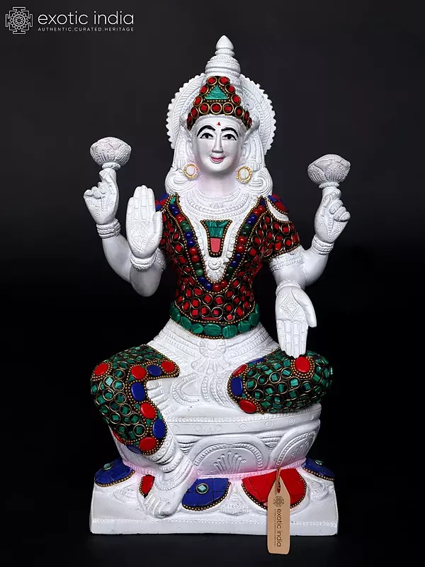 12" Exquisite Goddess Lakshmi Statue in Brass with Inlay Work