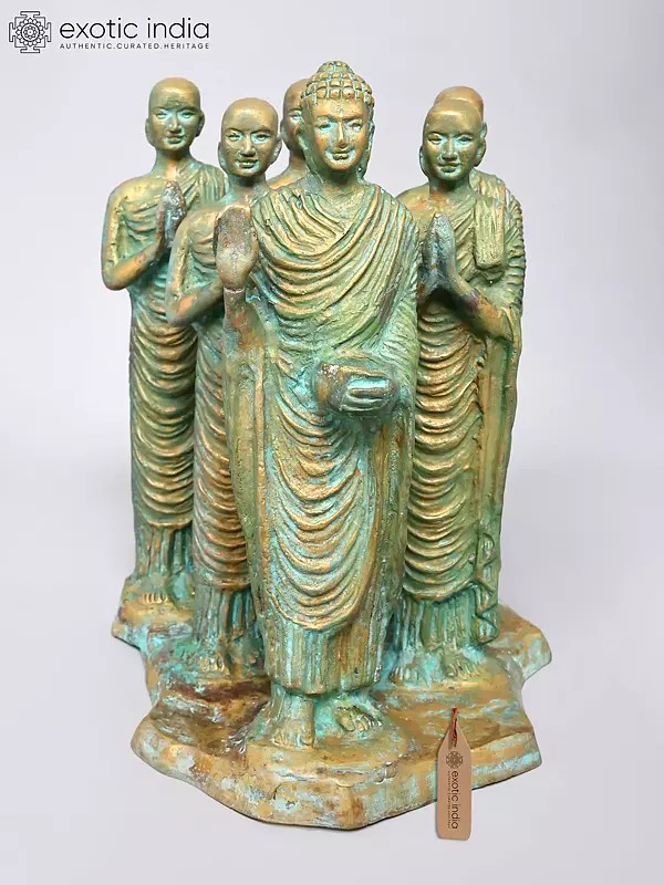 12" Lord Buddha with Disciples | Brass Statue