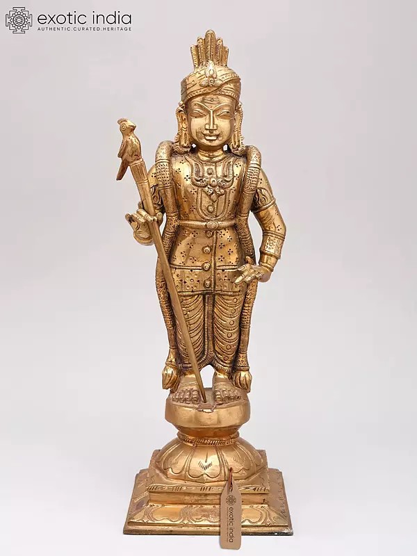 13” Kumara Karttikeya Bronze Statue | Madhuchista Vidhana (Lost-Wax) | Panchaloha Bronze from Swamimalai