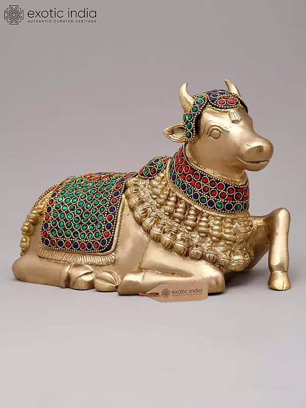 10'' Seated Nandi | Brass With Inlay Work